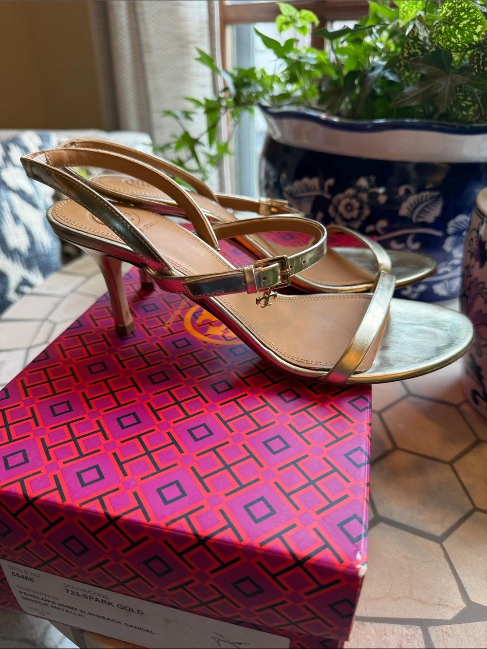 ⭐️ Tory Burch Penelope 65MM Slingback Sandals Mirror Metallic